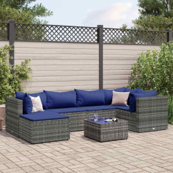 7 Pcs conjunto lounge de jardim c/ almofadões vime PE cinzento