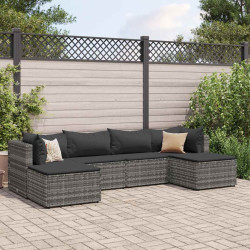 6 Pcs conjunto lounge de jardim c/ almofadões vime PE cinzento