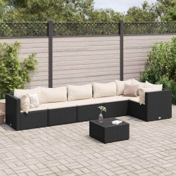 7 Pcs conjunto lounge de jardim c/ almofadões vime PE preto