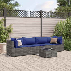 5 Pcs conjunto lounge de jardim c/ almofadões vime PE cinzento