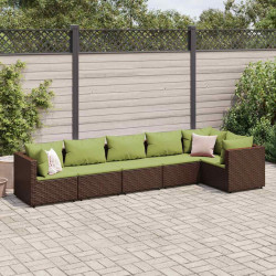 6 Pcs conj. lounge jardim c/ almofadões 6 pcs vime PE castanho