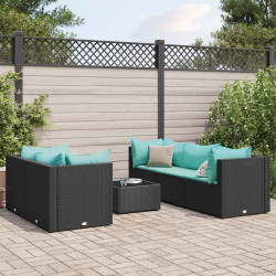6 Pcs conjunto lounge de jardim c/ almofadões vime PE preto
