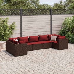 7 Pcs conjunto lounge de jardim c/ almofadões vime PE castanho