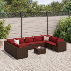 10 Pcs conjunto lounge jardim c/ almofadões vime PE castanho
