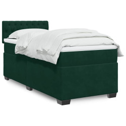 Cama com molas/colchão 90x190 cm veludo verde-escuro