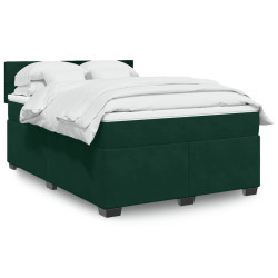 Cama com molas/colchão 140x190 cm veludo verde-escuro