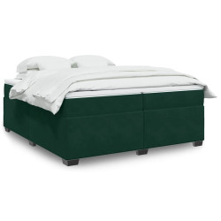 Cama com molas/colchão 200x200 cm veludo verde-escuro