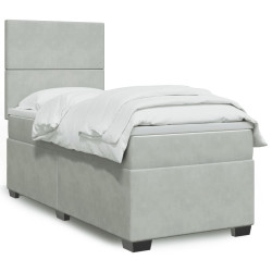 Cama com molas/colchão 90x190 cm veludo cinza-claro