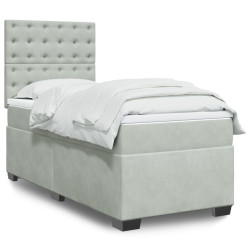 Cama com molas/colchão 100x200 cm veludo cinza-claro