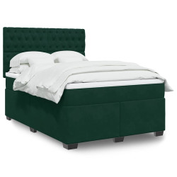 Cama com molas/colchão 140x190 cm veludo verde-escuro