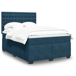 Cama boxspring com colchão 140x190 cm veludo azul
