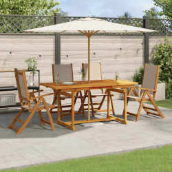 5 Pcs conjunto de jantar para jardim acácia maciça e textilene