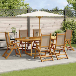 7 Pcs conjunto de jantar para jardim acácia maciça e textilene