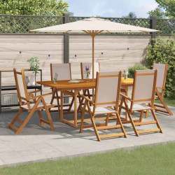 7 Pcs conjunto de jantar para jardim acácia maciça e textilene