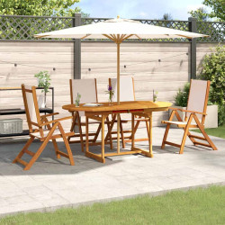 5 Pcs conjunto de jantar para jardim acácia maciça e textilene