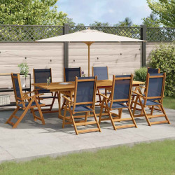 9 Pcs conjunto de jantar para jardim acácia maciça e textilene