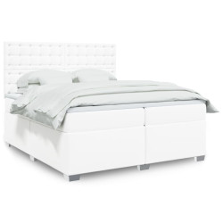 Cama com molas/colchão 200x200 cm couro artificial branco
