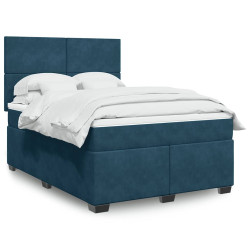 Cama boxspring com colchão 140x190 cm veludo azul