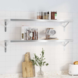 Prateleiras de parede 2pcs 100x23,5cm aço inoxidável prateado