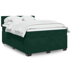 Cama com molas/colchão 160x200 cm veludo verde-escuro