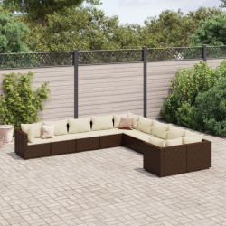 10 Pcs conj. sofás jardim com almofadões vime PE castanho