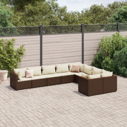 9 Pcs conjunto sofás p/ jardim c/ almofadões vime PE castanho