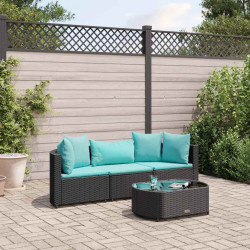 4 Pcs conjunto de sofás para jardim c/ almofadões vime PE preto