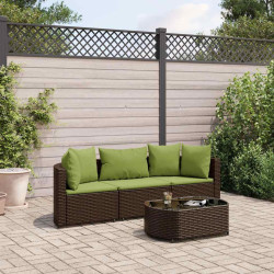 4 Pcs conjunto sofás de jardim c/ almofadões vime PE castanho