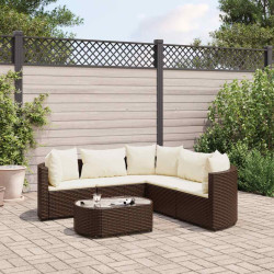6 Pcs conjunto de sofás jardim c/ almofadões vime PE castanho