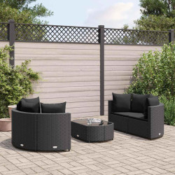 5 Pcs conjunto sofás de jardim com almofadões vime PE preto