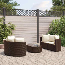 5 Pcs conjunto sofás p/ jardim c/ almofadões vime PE castanho