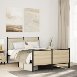 Estrutura de cama sem colchão 120x190 cm metal carvalho sonoma