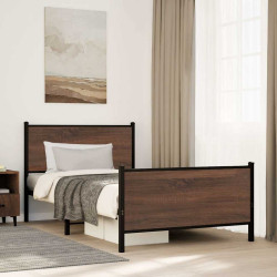 Estrutura de cama sem colchão 100x200cm metal carvalho castanho