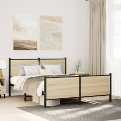 Estrutura de cama sem colchão 137x190 cm metal carvalho sonoma