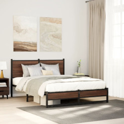 Estrutura de cama sem colchão 137x190cm metal carvalho castanho