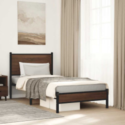 Estrutura de cama sem colchão 80x200 cm metal carvalho castanho