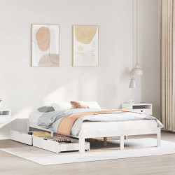 Estrutura de cama c/ gavetas 150x200 cm pinho maciço branco