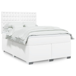 Cama com molas/colchão 140x190 cm couro artificial branco