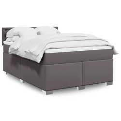 Cama com molas/colchão 140x190 cm couro artificial cinzento