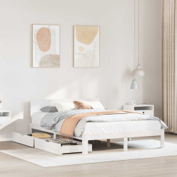 Estrutura de cama c/ gavetas 140x200 cm pinho maciço branco
