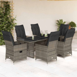 7 Pcs conjunto de jantar p/ jardim c/ almofadões vime PE cinza