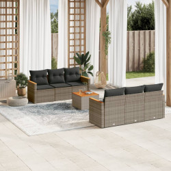 7 Pcs conjunto sofás p/ jardim c/ almofadões vime PE cinzento
