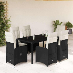 7 Pcs conjunto de bistrô p/ jardim c/ almofadões vime PE preto