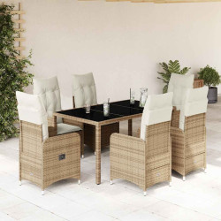 7 Pcs conjunto de bistrô para jardim c/ almofadões vime PE bege