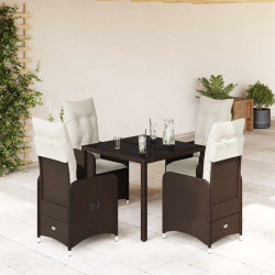 5 Pcs conjunto bistrô p/ jardim c/ almofadões vime PE castanho