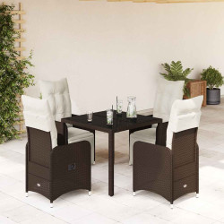 5 Pcs conjunto bistrô p/ jardim c/ almofadões vime PE castanho