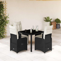 5 Pcs conjunto bistrô de jardim c/ almofadões vime PE preto