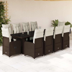 11 Pcs conj. de bistrô p/ jardim c/ almofadões vime PE castanho