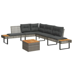 2 Pcs conj. sofás de jardim c/ almofadões vime PE/acácia cinza