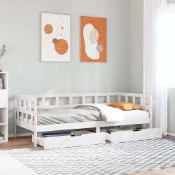 Sofá-cama c/ gavetas 90x190 cm madeira de pinho maciça branco